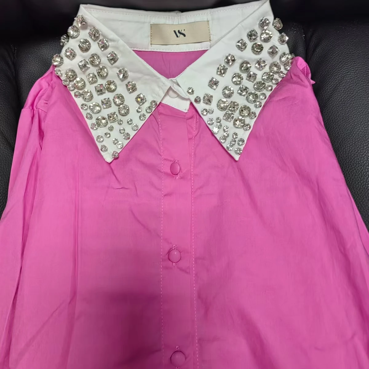 Real Photo New In 2024 Autumn Rhinestone Stitch Cotton Shirts and Blouse Woman Office Lady Long Sleeve Top Blusas Women Clothes