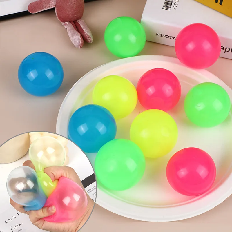 4Pcs Tiktok 6cm Luminous Ceiling Ball Ceiling Air Sticking Target Ball Sticky Ball Decompression Multicolor Glow Education Toy