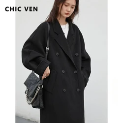 CHIC VEN Women Long Double-sided Woolen Coats Loose Female Overcoat Double Breasted Ladies Windbreak Coat Autumn Winter 2023