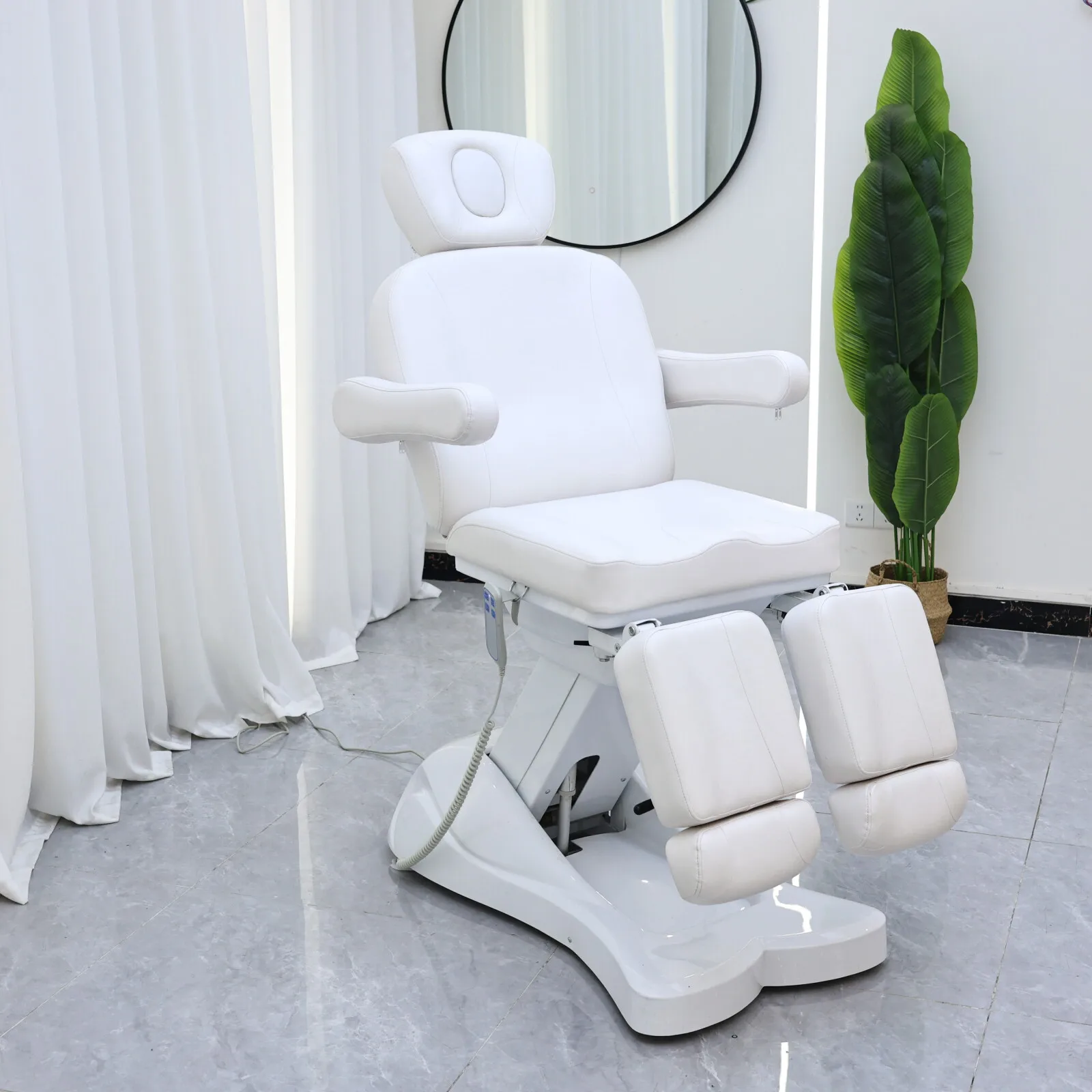 Electric Beauty Bed White Facial Massage Chair Adjustable Split Legs Podiatry Tattoo Spa Chair with Face Hole for Salon