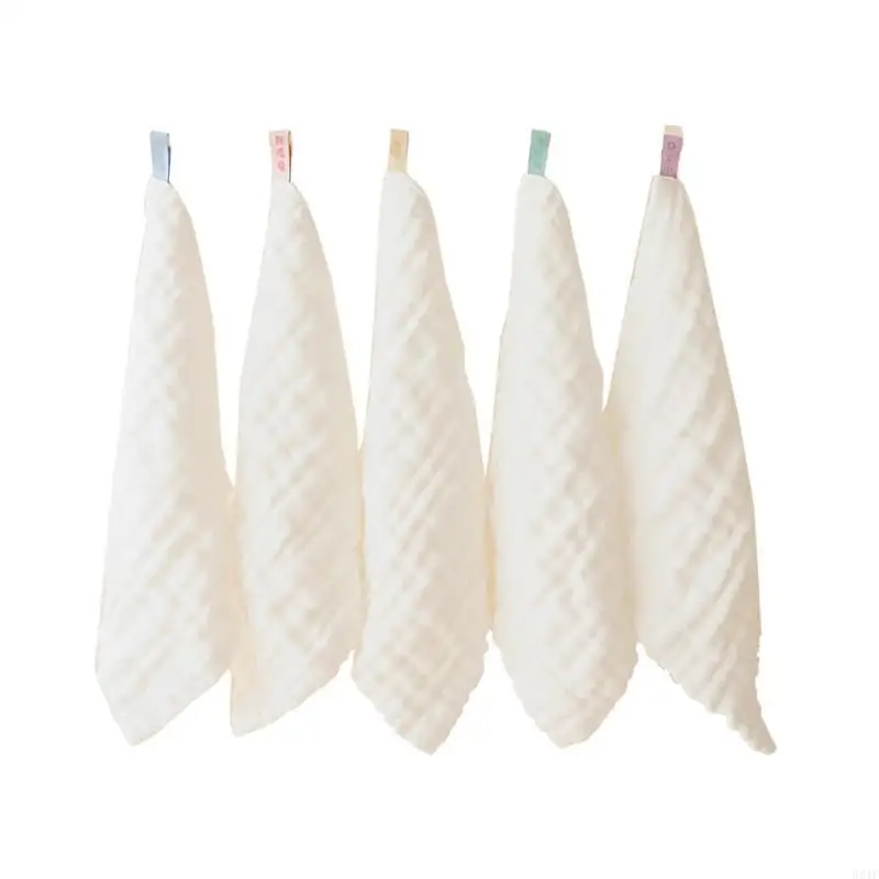 

581F Baby Square Face Towel Infant Drooling Bib Wash Cloth Cotton Muslin Handkerchief Skin Friendly Nursing Burp Cloth 5pcs