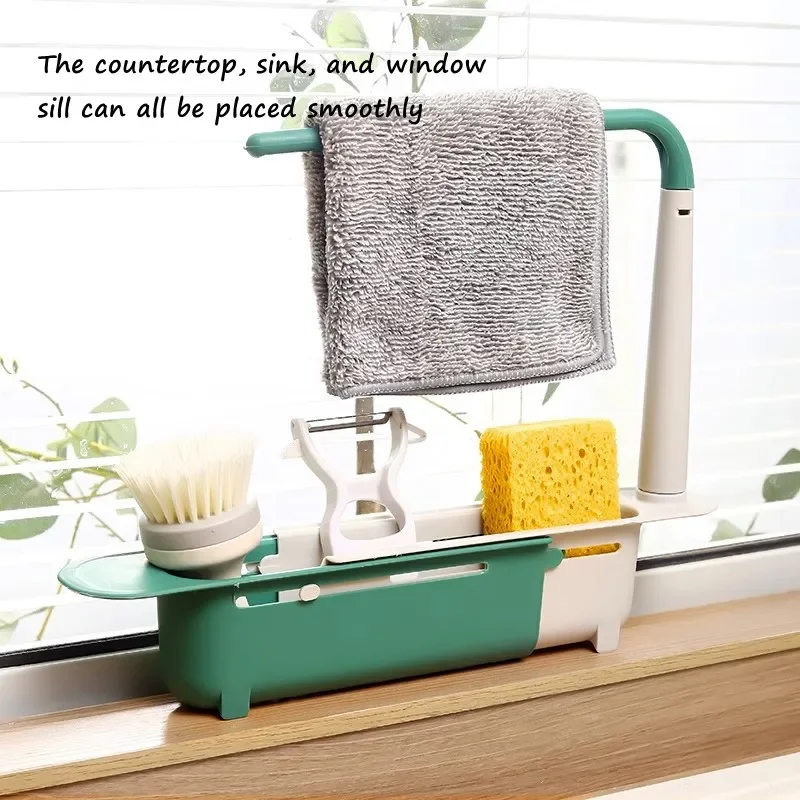 1PCS 23.5-40cm PP Kitchen Telescopic Shelf Drain Water Rack Sinks Organizer Soap Sponge Towel Holder Kitchen Gadgets Storage