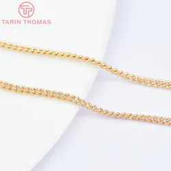 골드 컬러 도금 구리 확장 체인 링크 체인, DIY 쥬얼리 액세서리, (4294) 2 미터 너비, 1.6mm, 1.8mm, 24K