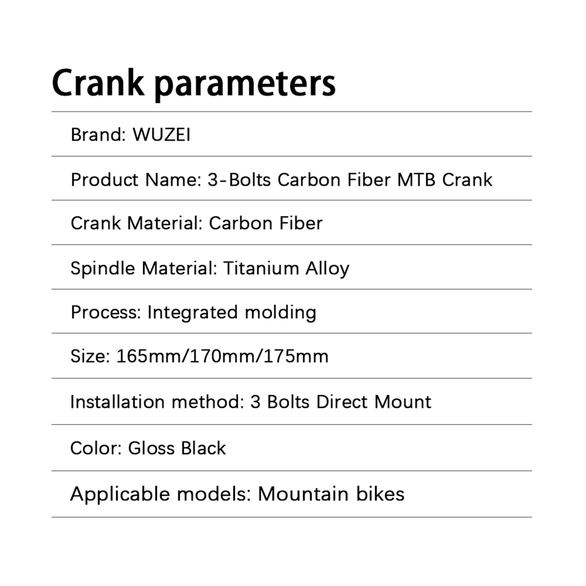 WUZEI MTB Carbonfaser-Kurbelgarnitur 165 170 175mm Mountainbike-Kurbelsatz 24mm Ti AL-7075 Achse 3-Loch Fahrradkurbel für Shimano – Detail 2