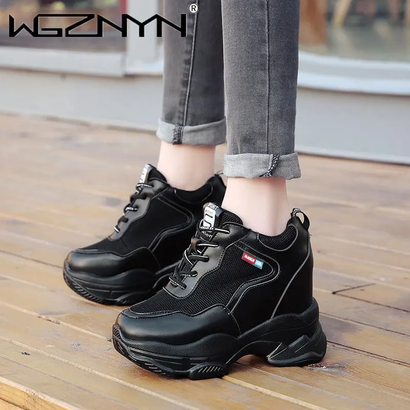 WGZNYN Spring Autumn 10Cm Super Hihg Wedge Shoes Woman Sneakers Female Casual Shoes Hook Loop Comfortable Platform Sneaker W05