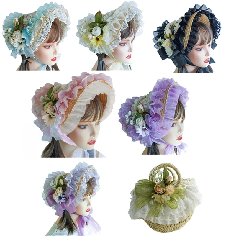 

Straw Hat Lace Fascinators For Women Tea Party Sun Hat Victorian Bonnet Dropship