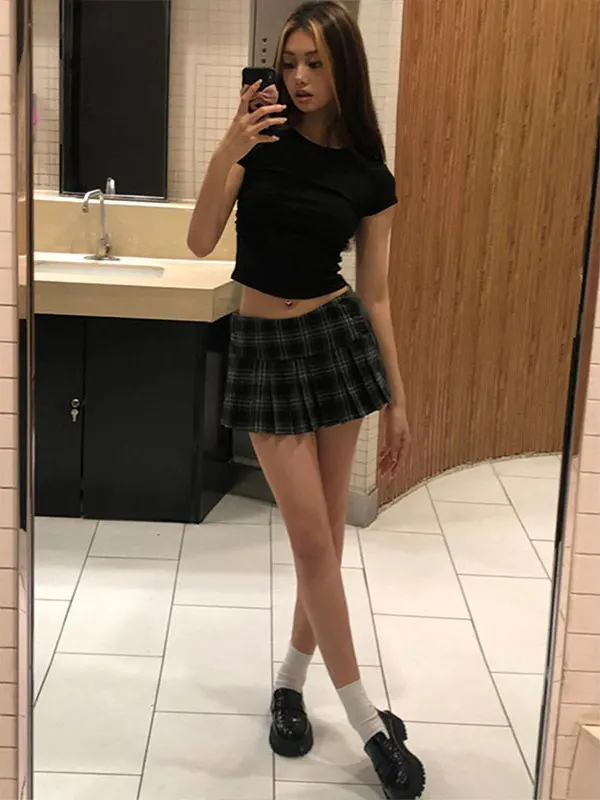 Spódnica damska w kratę z wysokim stanem, rozkloszowana, plisowana, wyszczuplająca, w stylu retro amerykańskim, do pracy, wersja koreańska, z nadrukiem.