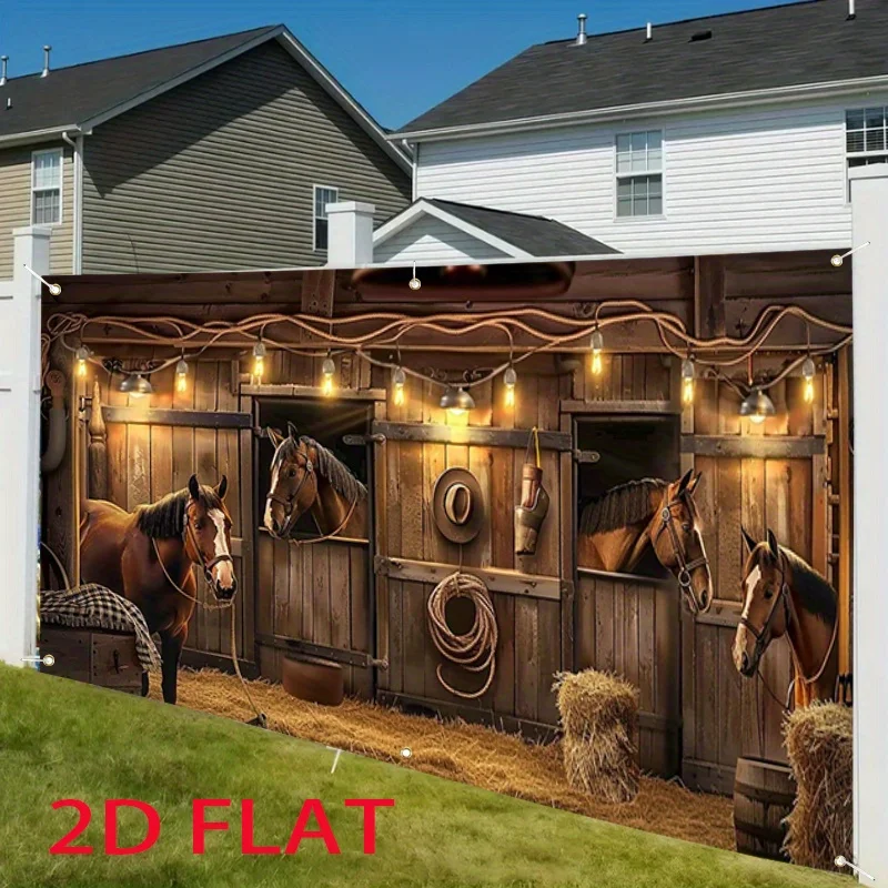 Rustic Farmhouse Horse Stable Tapestry Mural Wall Decor Large Western Barn Man Cave Artwork for Bedroom Living Room