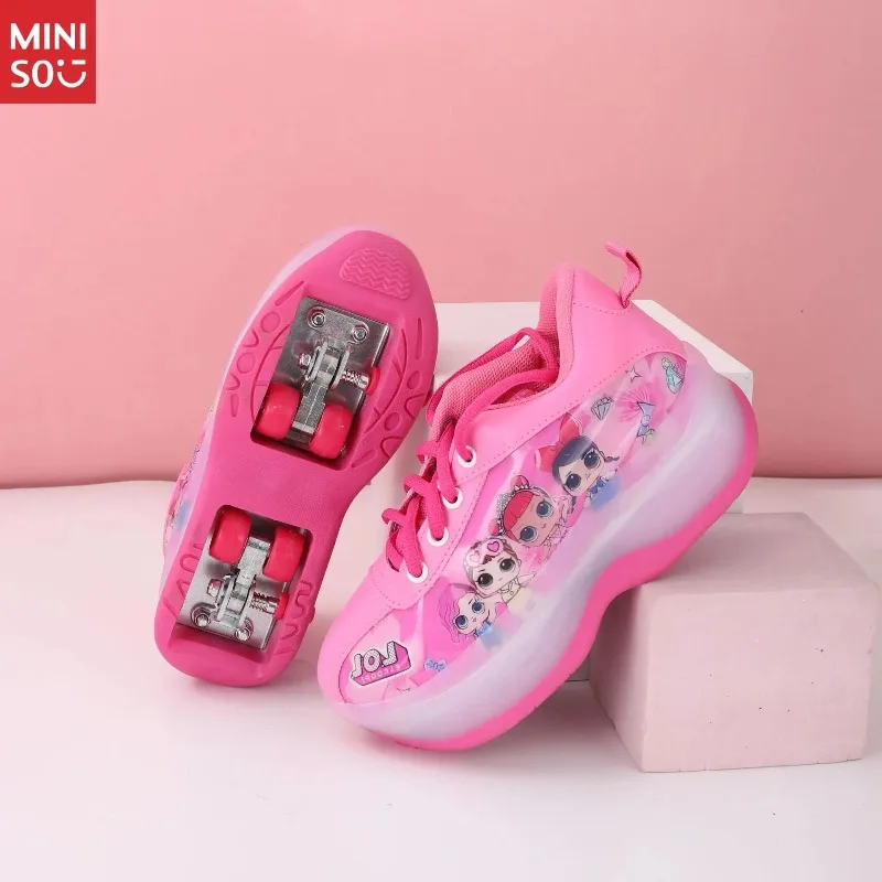 Miniso الموضة العصرية الاطفال زلاجات دوارة الأولاد الكرتون 4-عجلة Heelys المبتدئين يطير أحذية أحذية تزلج أحذية الأطفال