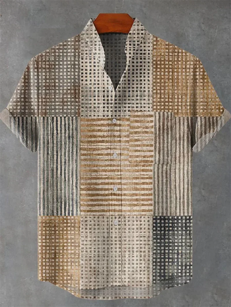 New Men's Abstract Landscape Animal 3D Printed Shirt Vacation Linen Hawaiian Beach Lapel Short Sleeve Breathable Fashion Top