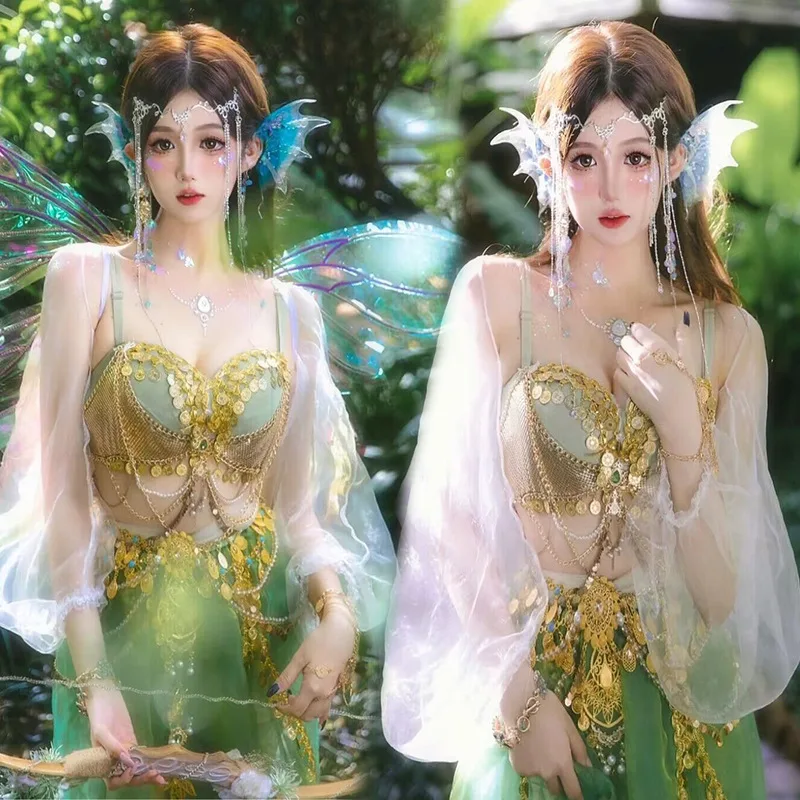 Mermaid Princess Dress Fairy Fantasy Elf Dress Seaside Art Photo Photography Stage Performance Costume Beautiful Girls Women