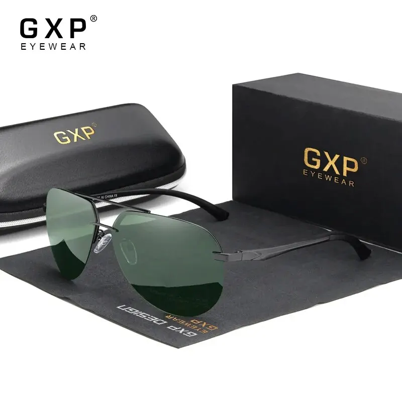 GXP Aluminum Magnesium Polarized Rimless Lens Sunglasses For Men High Definition Retro Women Eyewear Leisure Driving Glasses