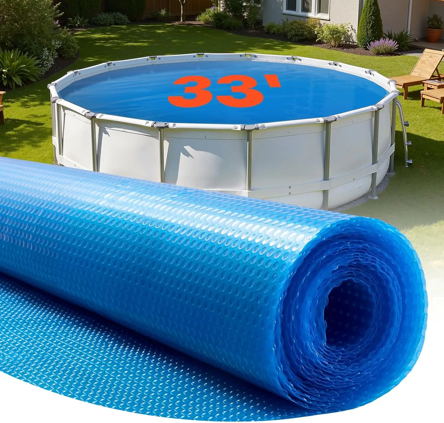 

Солнечное покрытие для бассейна, круглое пузырьковое покрытие для бассейна диаметром 33 фута, солнечное одеяло для бассейнов толщиной 8 мил с пузырьковой и полиэтиленовой пленкой, для дневного поглощения тепла