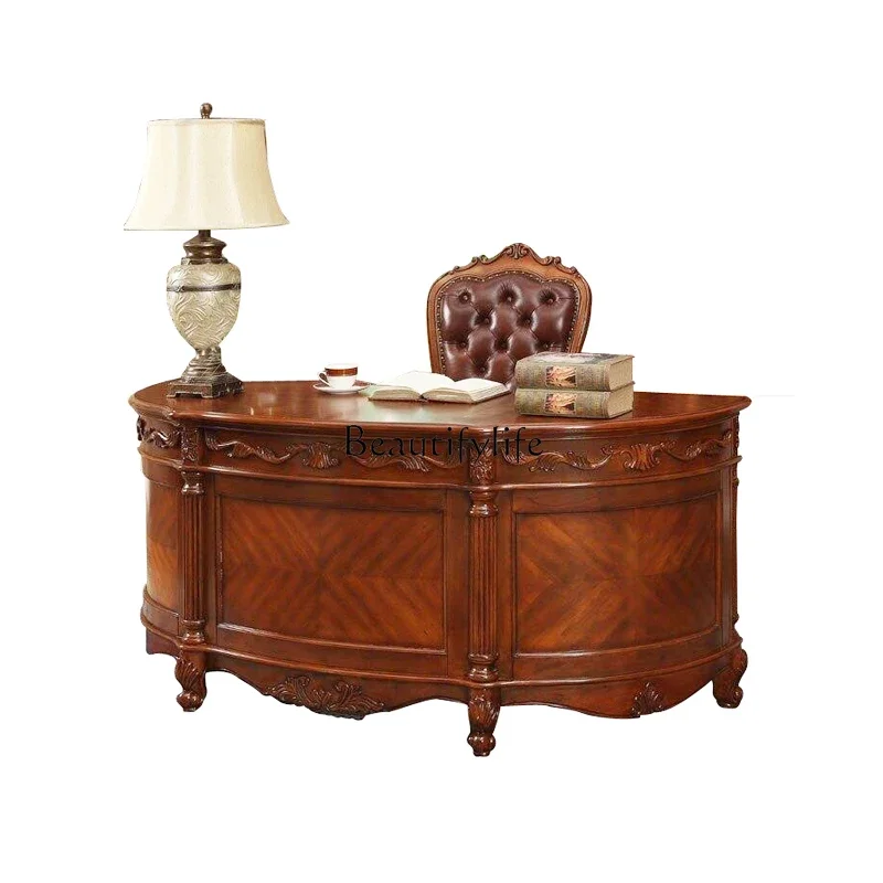 American desk solid wood boss desk European semi-circular arc