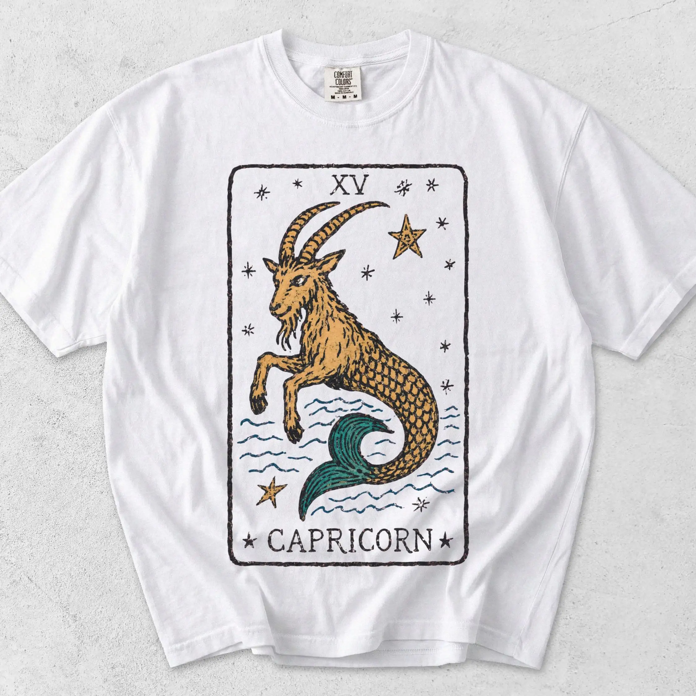 Capricorn Tarot Shirt, Zodiac Graphic Tee, Celestial Astrology T-Shirt, Sea Goat Horoscope Shirt, Vintage Tarot Card Tee