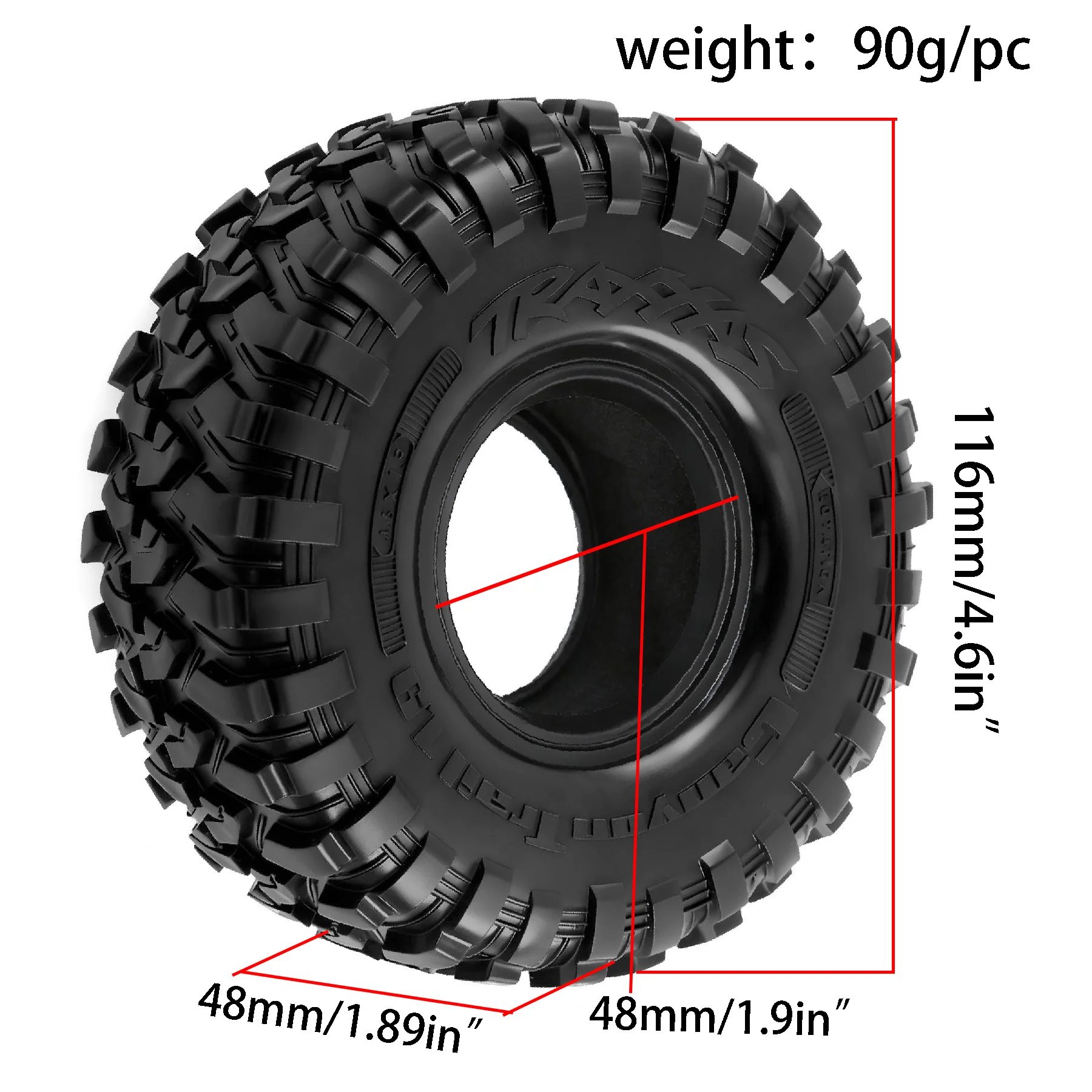 4Pcs 1.9 Inch Rubber Mud Terrain Tires 118mm for 1/10 RC Car Vanquish VS4‑10 Element Enduro SCX10 III Portal Axle Upgrade Parts