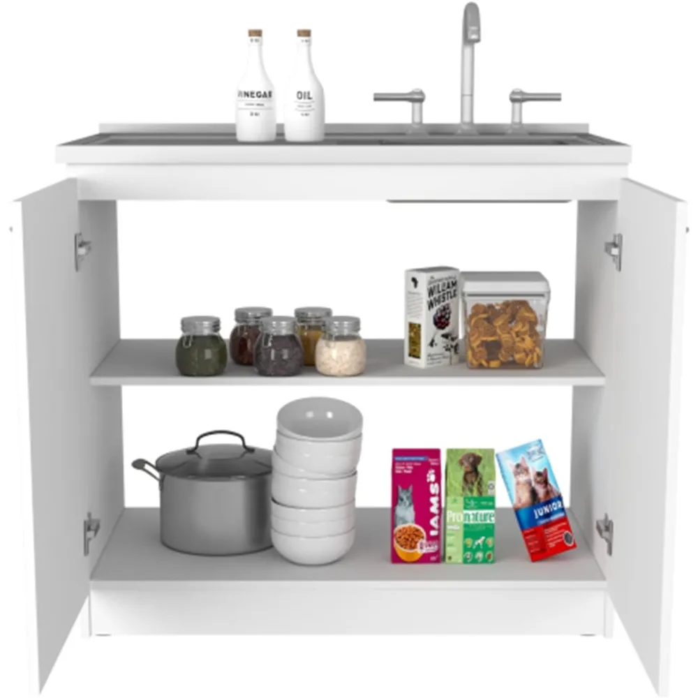 Armoire à double porte simple et pratique avec évier, peut stocker un établi, une cuisine, une salle à manger et une salle de bain peut être utilisée en blanc