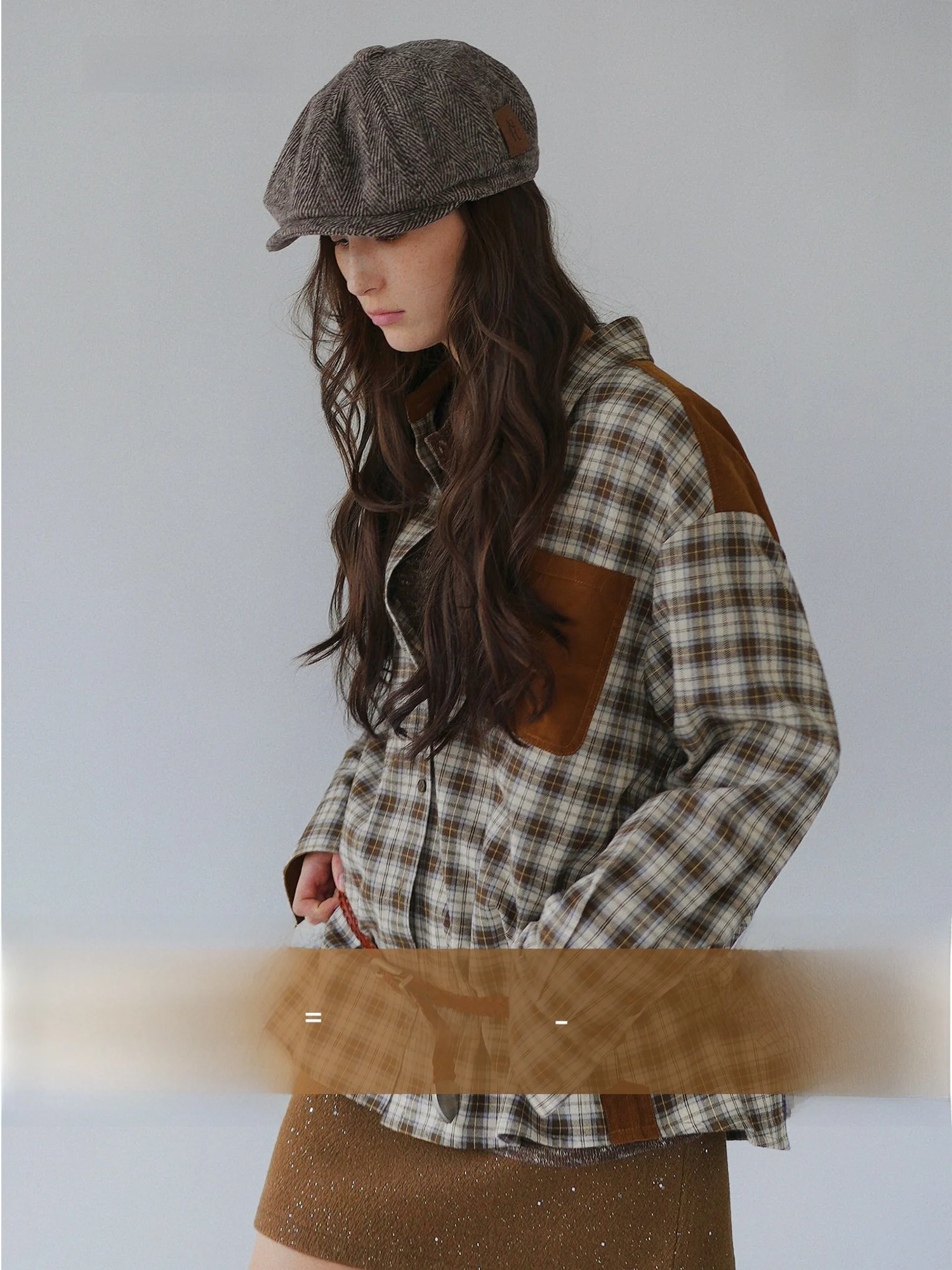 

AZHU Briti S Women's Thiened Corduroy irt Autumn Winter Double-Sided Brued Flannel Plaid Patterned Layering Top