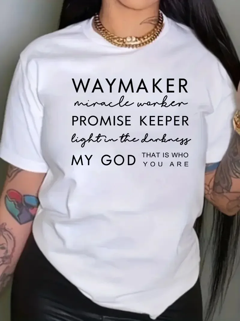 Waymaker Promise Keeper Print Crew Neck Graphic T-shirt Solid Short Sleeve Fashion Women's Tops Harajuku  Women Clothing