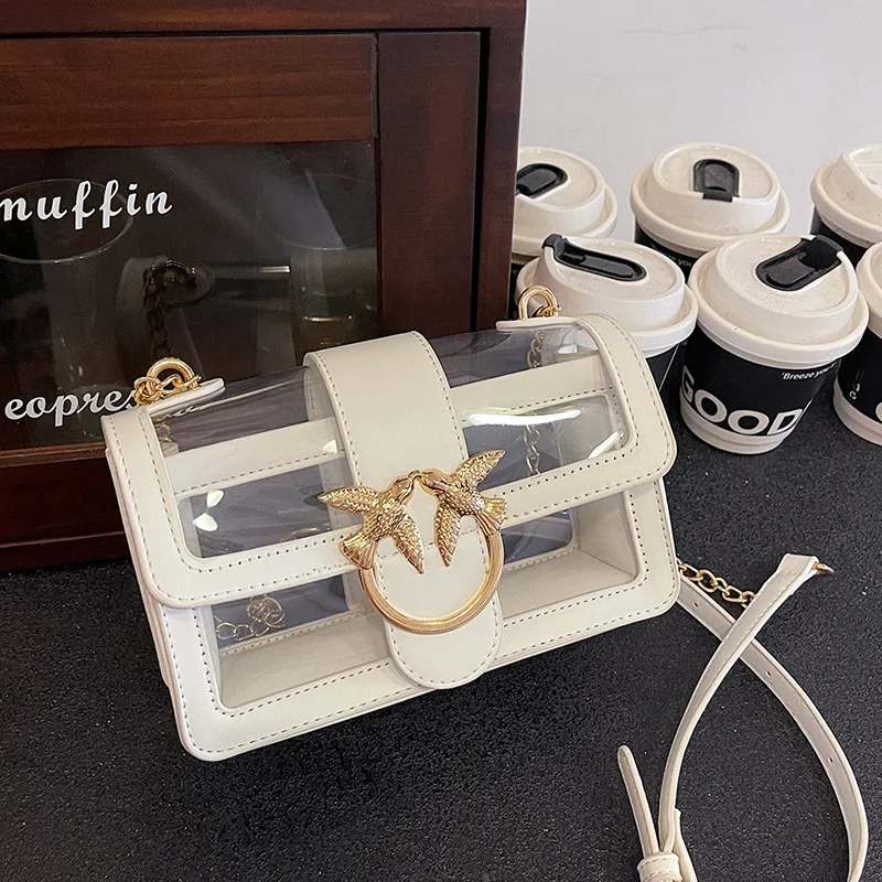الشتاء الساخن بيع الأزياء الشعبية واضح الراقية حقيبة المرأة الخفيفة الفاخرة مصمم سلسلة Crossbody الكتف حقيبة PVC شفافة #3