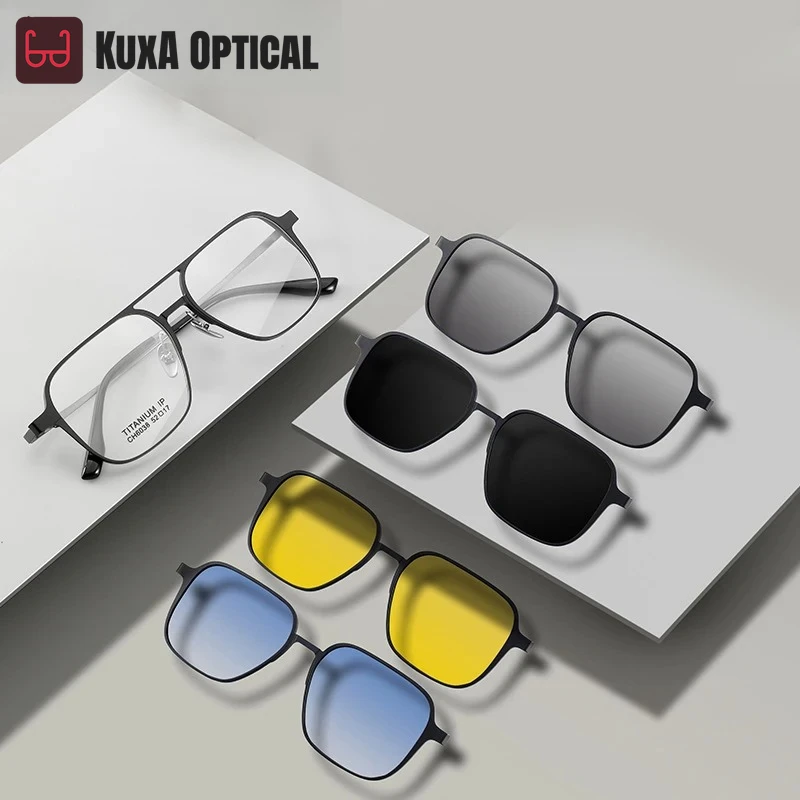 

KUXA Drive Sunglsses Polarized Glasses 4 Clip Night Vision 3D Lenses Optical Myopia Hyperopia Prescription Oculos Progressive