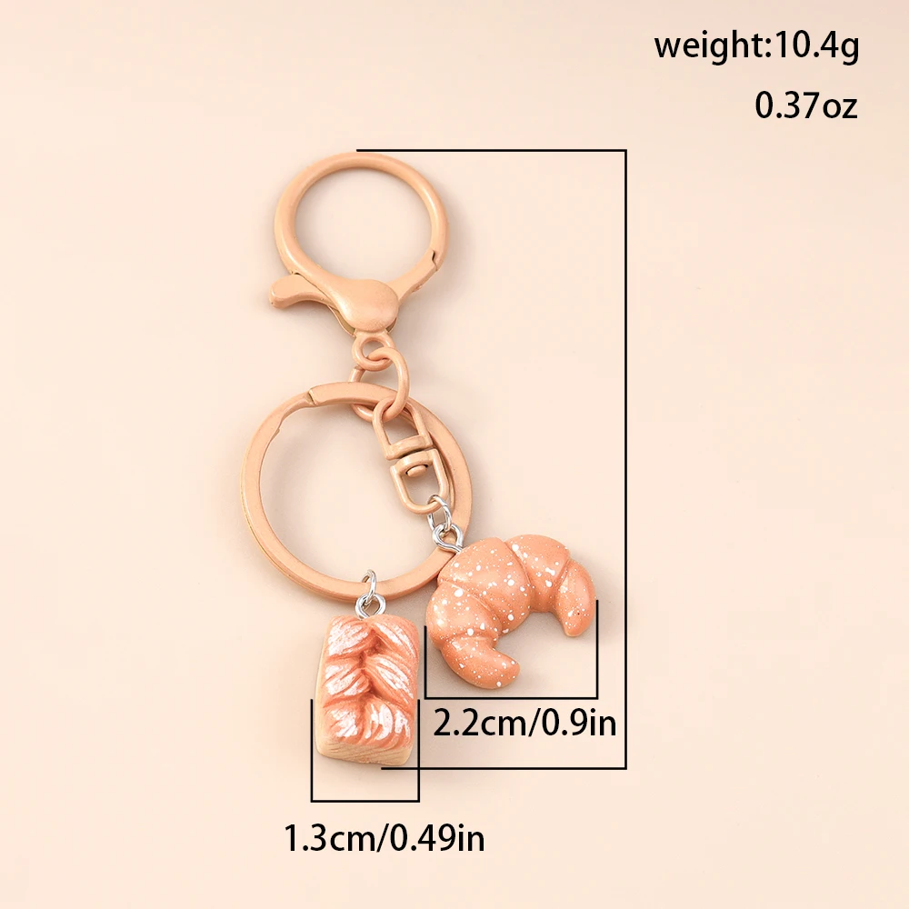 Niedlicher Schlüsselanhänger in Form eines Brotbrotes, Croissant- oder Butterbrot-Designs, für Damen und Herren, als Anhänger für Handtaschen, zum Selbergestalten von Schmuck und zur Dekoration. – Detail 6