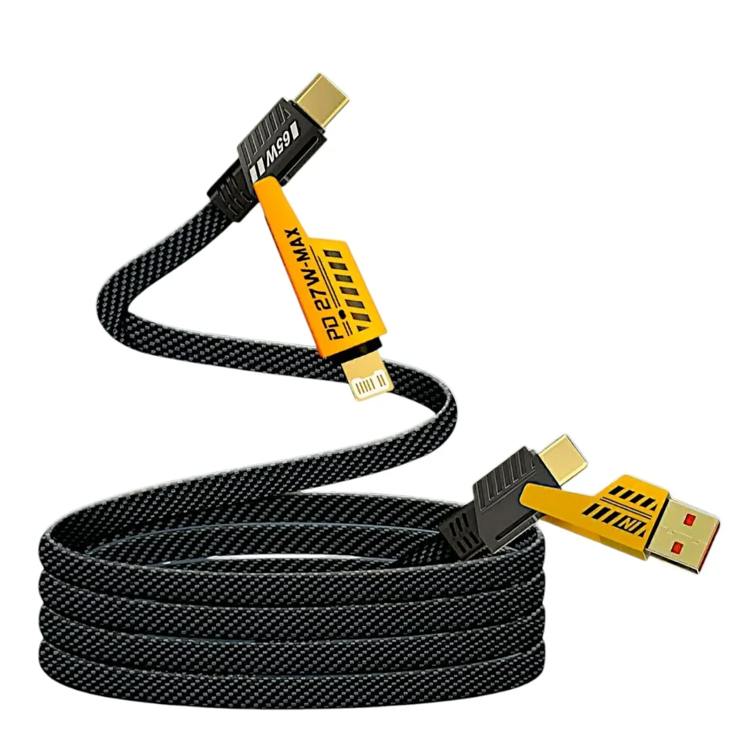Mech 4-in-1 Data Cable 65W PD Fast Charge USB to Type C Light-ning Multi Charging Cord Heavy Duty Interwoven Fabric Cable for Phone Tablet Notebook