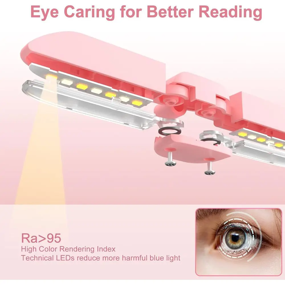 Rechargeable LED Book Light for Night Reading, Adjustable 180°, 3 Color Modes, Lightweight Clip-on Lamp