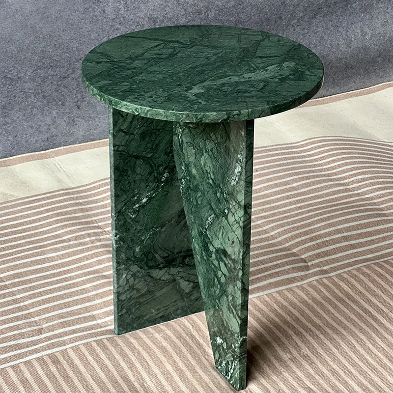 

Luxury Style Small Size Round Top Deep Verde Green Marble Edge Coffee Table with Low Base for Apartment Villa Living Room