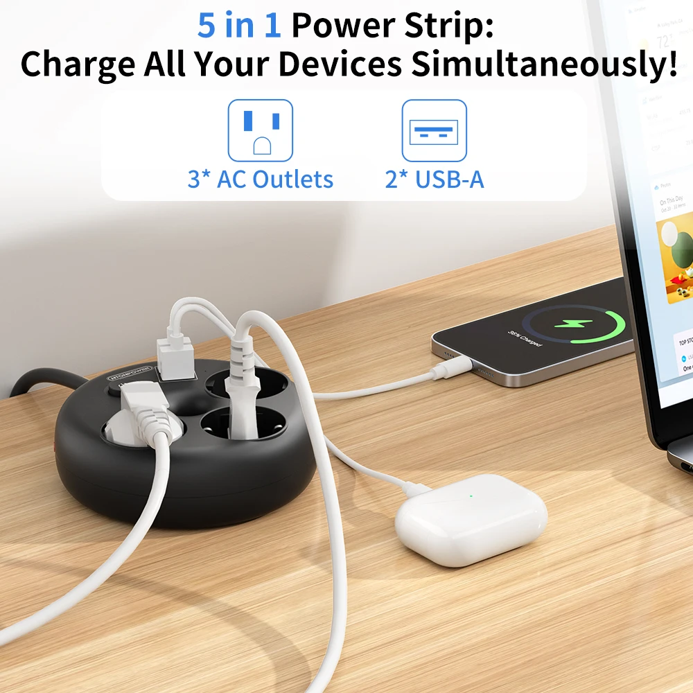 Сетевой удлинитель NTON POWER 3 AC, мультирозетка, удлинитель для умного дома, портативная электрическая розетка для дорожного сетевого фильтра