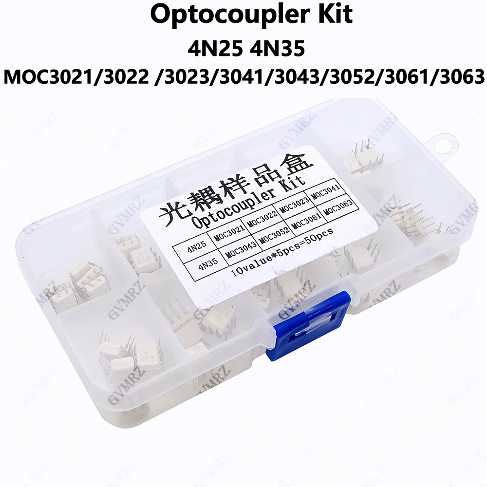 10Values Optocoupler kit 4N25 4N35 MOC3021 MOC3022 MOC3023 MOC3041 MOC3043 MOC3052 Each 5pcs MOC3052 MOC3061 MOC363 Component