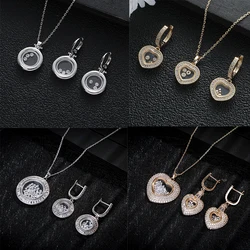 Fashion Luxury Full zircon 2 Pcs Necklace Earrings Set for Women High Quality Jewelry Heart Geometric Pendant jewelry Set Gift