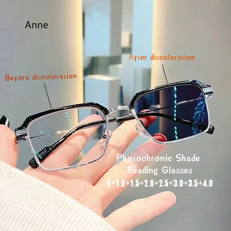 Gafas de lectura clásicas para hombre y mujer, lentes de sol de negocios, lentes para presbicia, sombra fotocromática, para personas mayores, + 1,0,