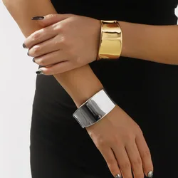 KMVEXO Minimalist Big Cuff Wide Metal Bangles Men Hip Hop Punk Glossy Geometric Spring Bangles For Women Bracelet Jewelry
