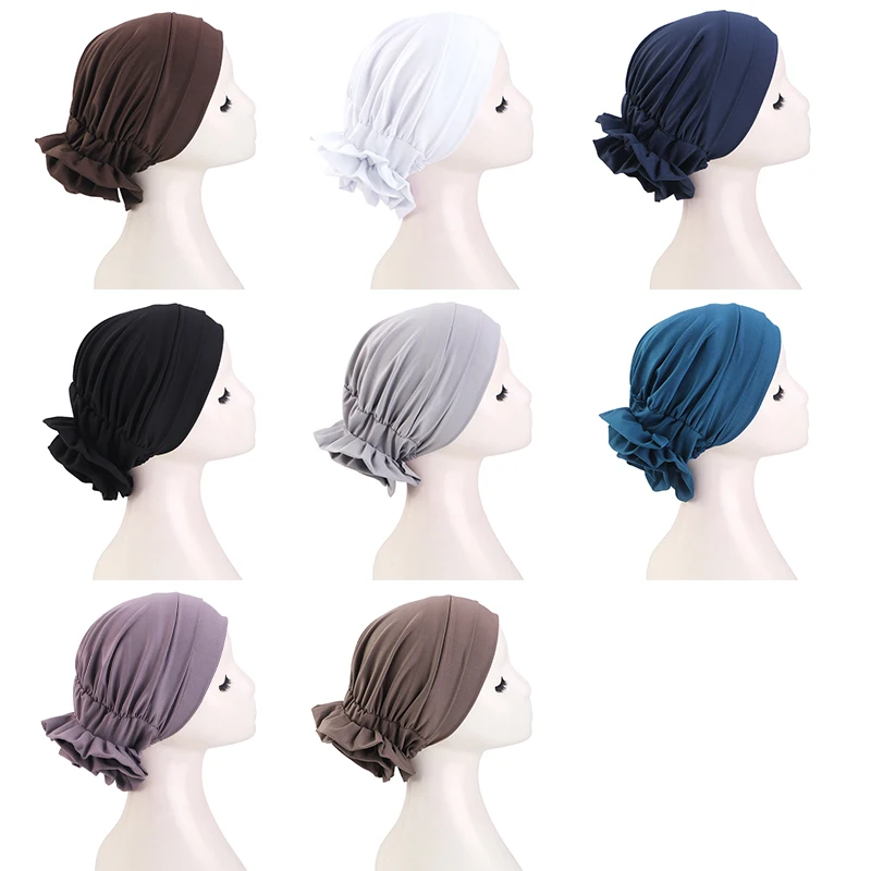 Neue Damen-Hijab-Kappen in Unifarben mit Vintage-Blumenmuster, Muslimische Damen-Turbane, Chemo-Kappen, Kopftücher, Damen-Kopfwickel – Detail 2