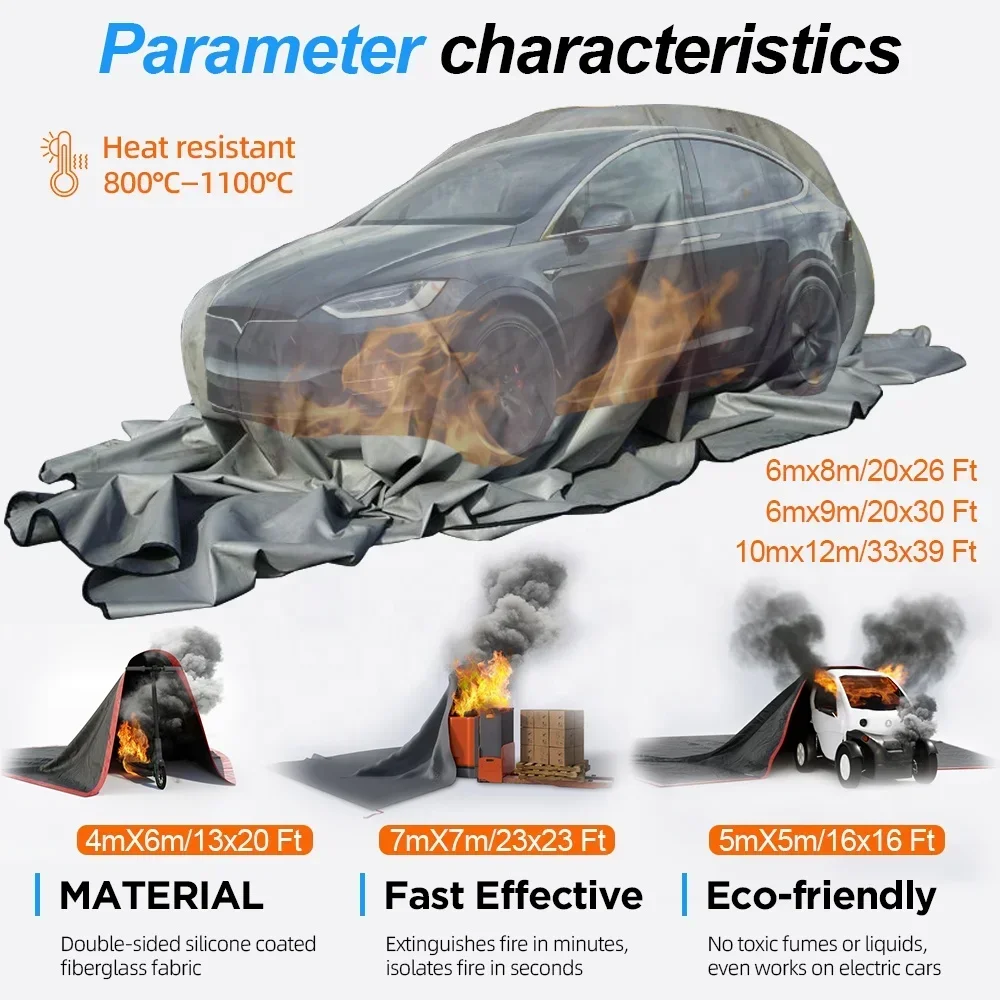 6 X 8 M  Fiberglass Large EV Car Fire Blanket for Car