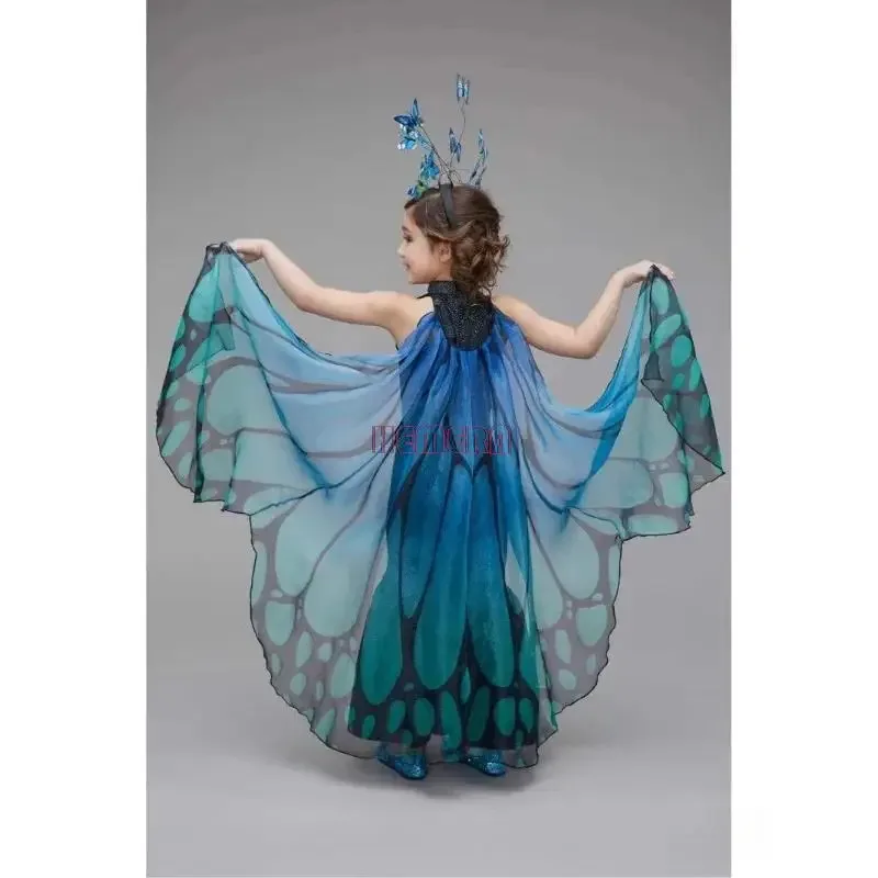 Nene 2025 Disfraz de niña Cosplay Animal Azul Flash Mariposa Prop Halloween Navidad Vestir Tocado Conjunto de alas S