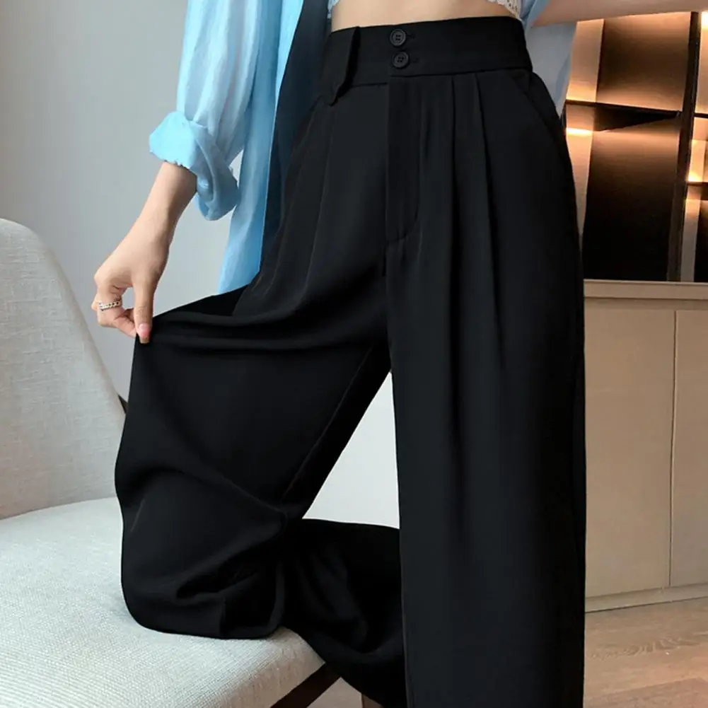 Bellissimi pantaloni da donna dritti larghi e comodi pantaloni quotidiani con chiusura a cerniera con bottoni pantaloni vestiti femminili