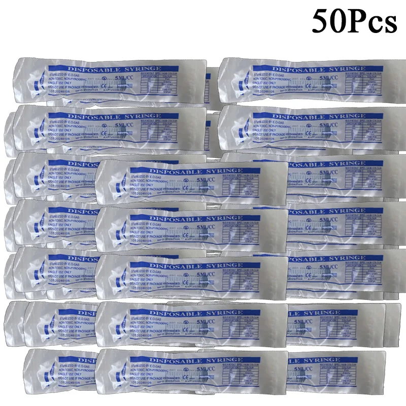 50Pcs 5ml With OPP Plastic Injector Small Syringe For Glue Ink Cartridge Lab Nutrient Measuring Pet Feeder Tool (Without needle)