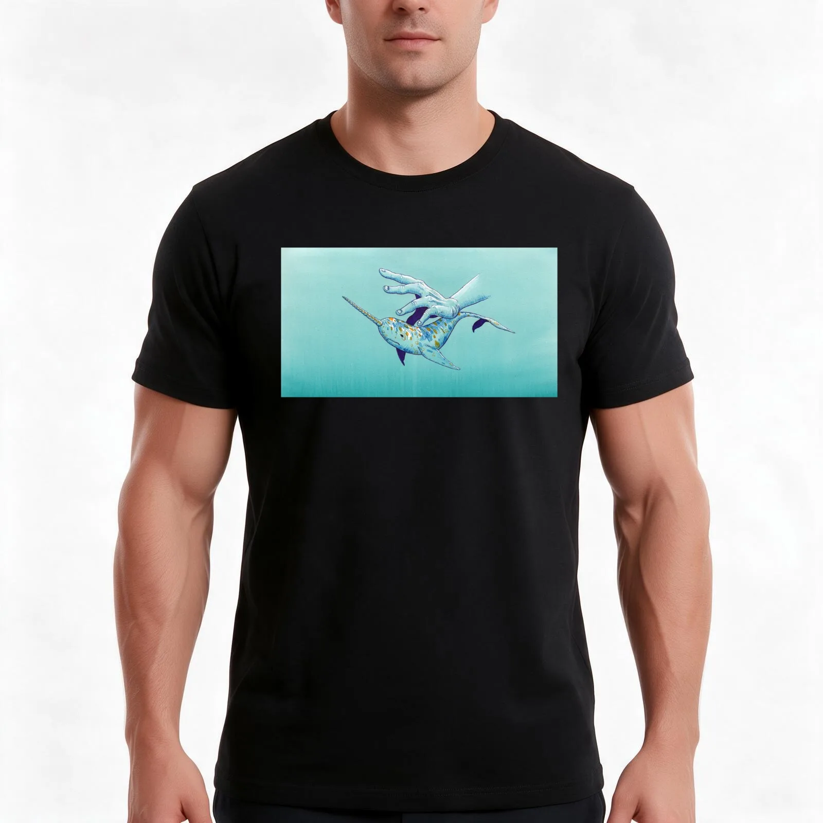 VIII - Narwhal T-Shirt, Summer Casual Cotton Tee, Oversized Streetwear Tops, Vintage Graphic Print, Loose Fit Short Sleeve