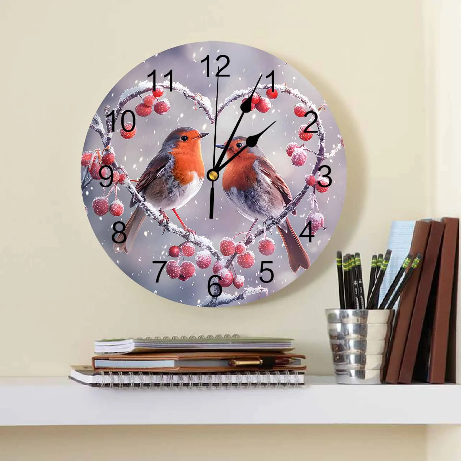 Christmas Snowflake Bird Red Fruit Love Wall Clock Large Modern Kitchen Dinning Round Wall Clocks Watches Living Room