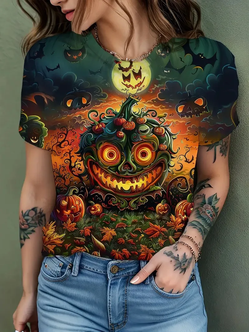 

Halloween Pumpkin Devil 3D Print Women's T-shirt Ghost Pumpkin Fashion Leisure Daily Festival Party Extra Large Women's Clothing