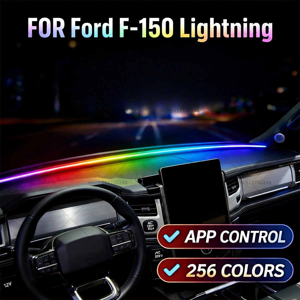 

For Ford F-150 Lightning Automotive decoration light strip, colorful acrylic front windshield soundproofing strip