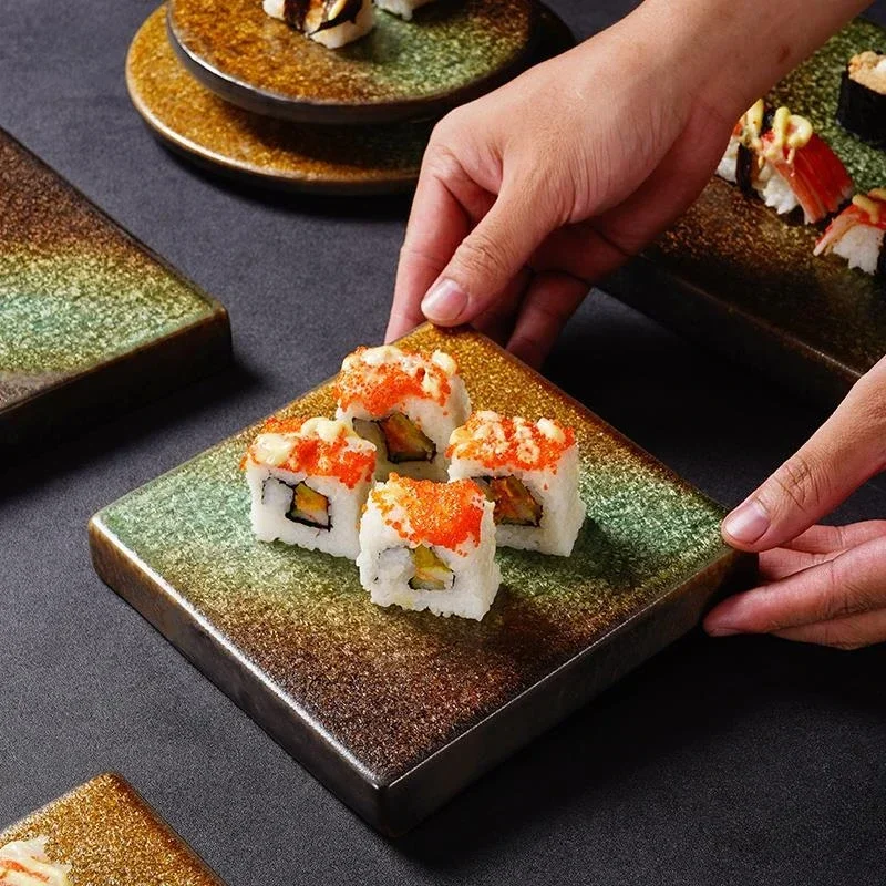 

Попередняя тарелка в японском стиле, посуда, креативная плоская тарелка для суши, тарелка для сашими, квадратная керамическая тарелка для барбекю в ресторане C1E3F4