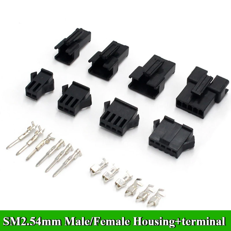 

10/30/50/100 Sets/lot JST SM2.54mm 2/3/4/5/6/7/8/9/10 Pin Pitch 2.54mm SM Male and Female Housing+Terminal automobile connector