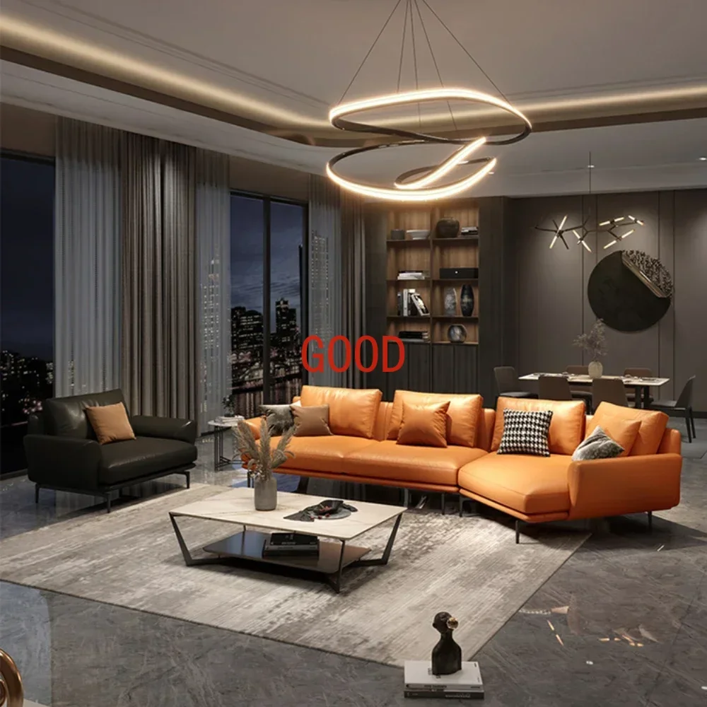 Leather Sofa Combination First Layer Cowhide Orange Style Light Luxury Creative Corner