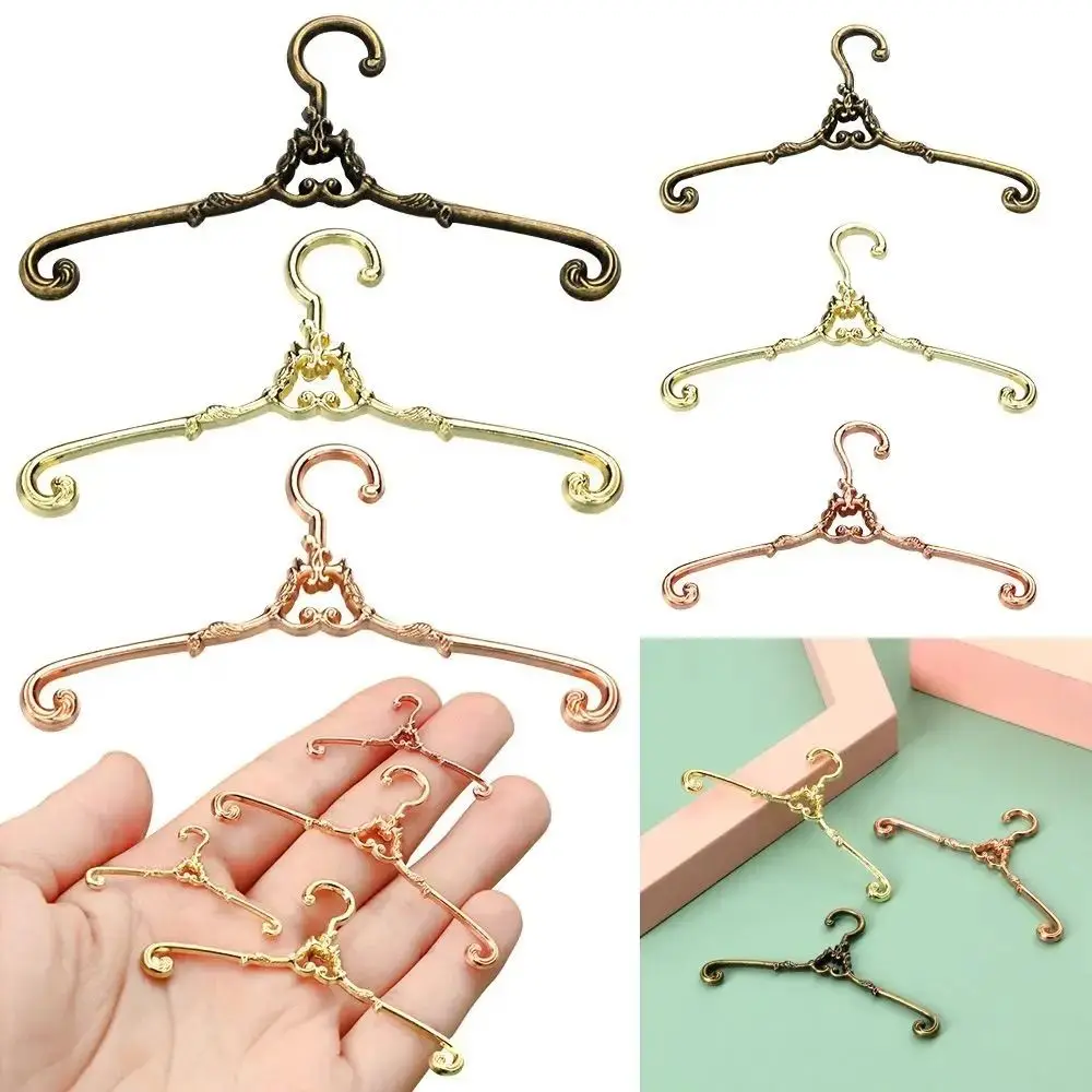 5Pcs Mini Hangers Metal Clothes Hanger Windproof Retro Mini Coat Hanger 4/6.5cm Multi Functional Clothes Rack Ob11 Clothes