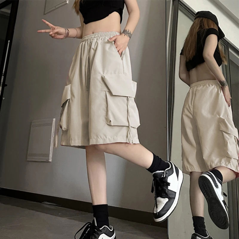 S-3Xl Y2K Cargo Shorts Women Harajuku Black Oversized Wide Leg Shorts Summer Streetwear Fashion High Waist Baggy Short Pants New