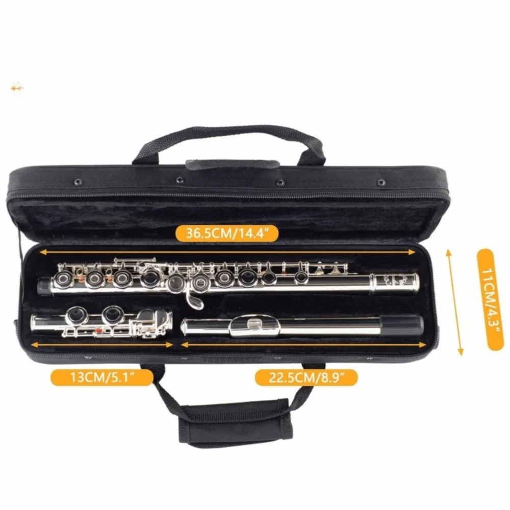 Oxford Cloth Flute Carrying Case with Adjustable Shoulder Strap 16 Hole Compatibility Flute Protective Bag Hard Shell