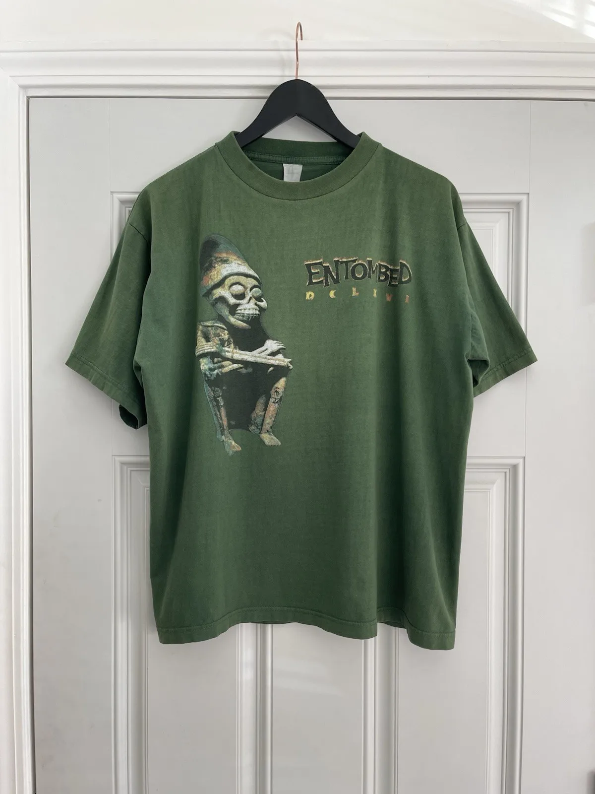 Vintage Entombed Shirt Size XL Green Short Sleeve 1997 DCLXVI Tour Clandestine